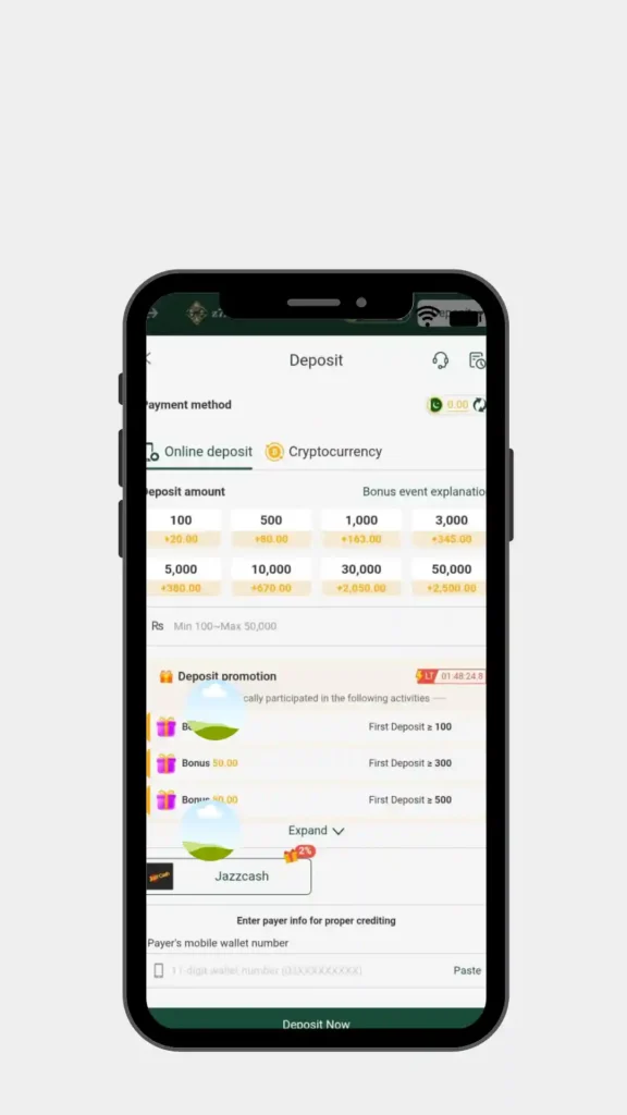 Deposit method in Z7 Game.