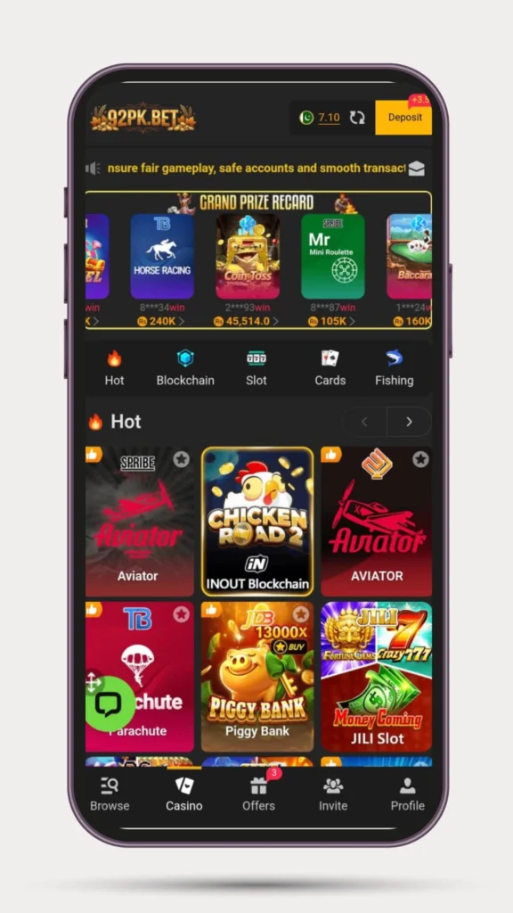 Home page of 92PK BET Game.