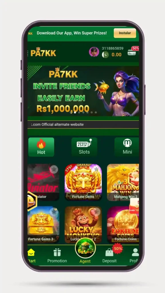 Home page of PA7KK Game showing different types of games.