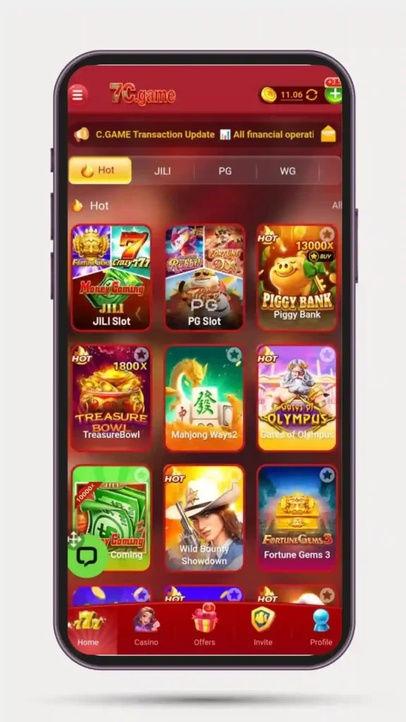 Home page of 7C Game. showing different type of games.